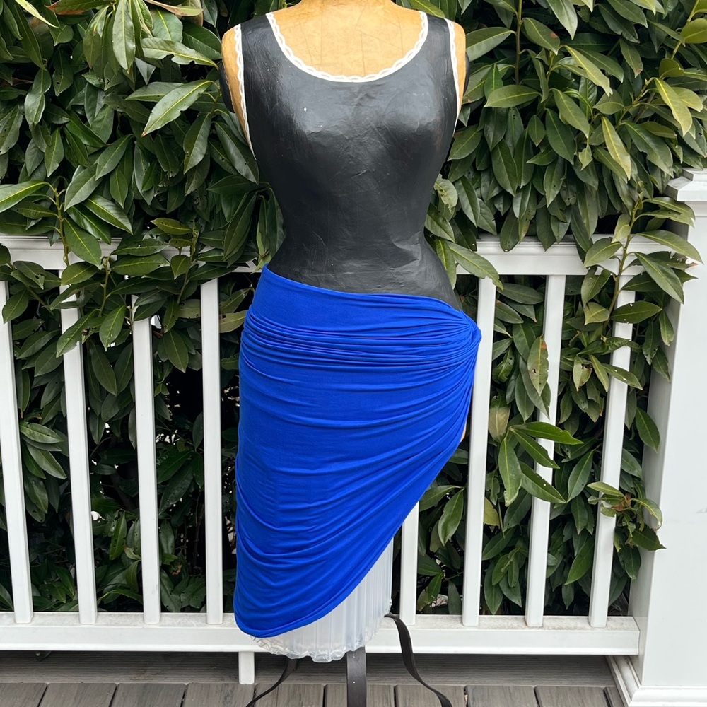 Hot Miami Styles; Vibrant Blue; Ruched; Asymmetrical; SlipOn Skirt/Swim Cover; L